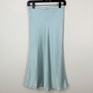 NWT LOÉIL Light Blue Satin Midi Skirt